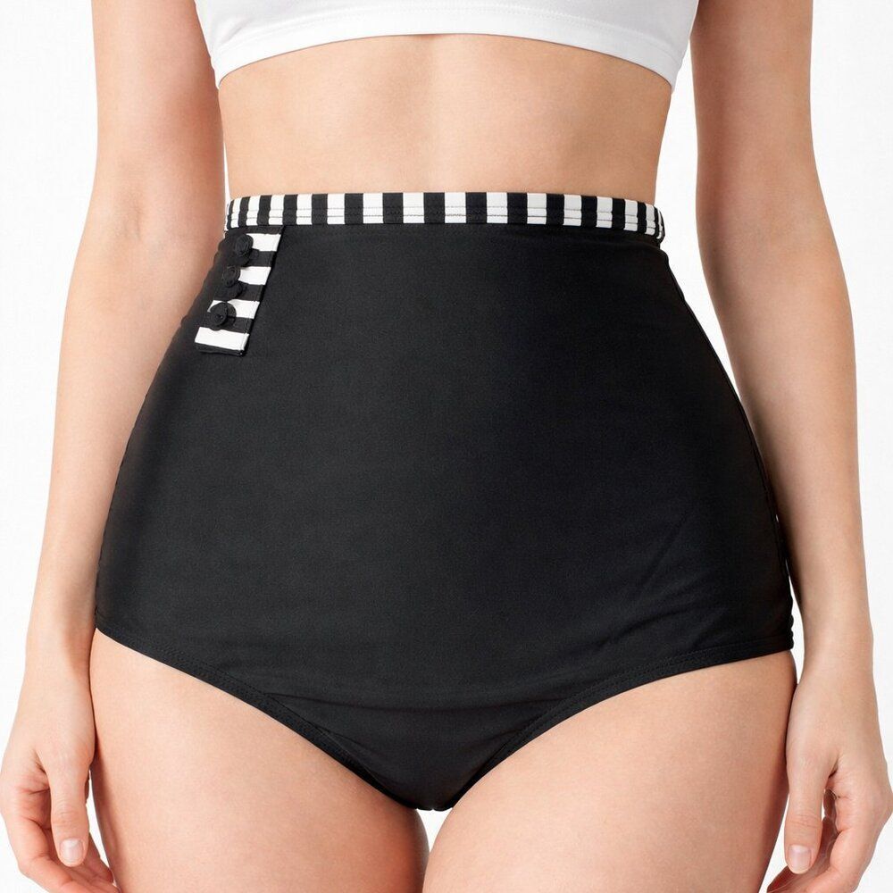 Unique Vintage Women's Black High-waist Control Bikini Bottom XL